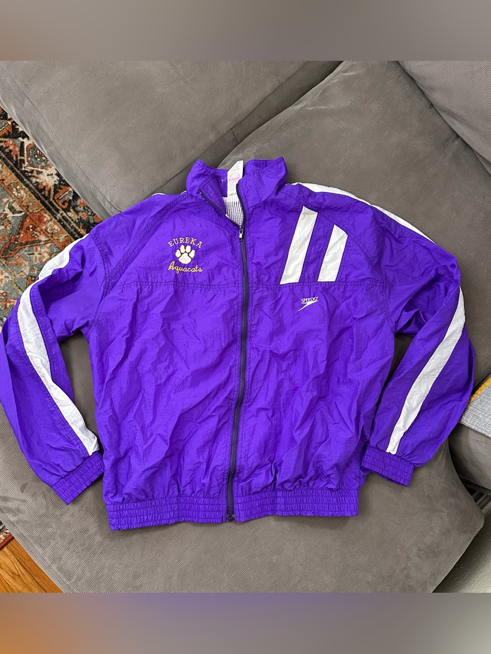 Vintage 90s Speedo Large Swimming Windbreaker Jacket Purple Team Embroidered